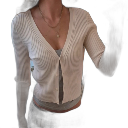 Beige ribbad kofta från H&M