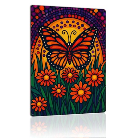 Värikäs perhonen metallikyltti psykedeelinen auringonlasku seinätaide vintage peltikyltti eloisaan kodin sisustukseen