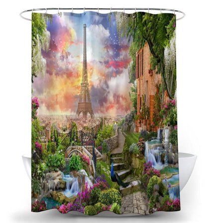 Bruseforhæng Vandtæt og skimmelresistent Paris Eiffeltårnet Påfugl Polyester Badeforhæng 180 x 180 cm