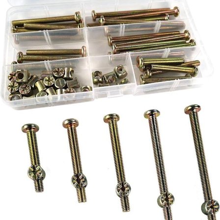 50 stk M6 sekskant sokkelskruer og tønnemuttere for møbler, seng og KLB