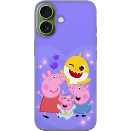 Kompatibel Mobilcover til Apple iPhone 17 Peppa Gris mønster med hjerter, sommerfugle og venner, lyserød baggrund i bløde børneillustrationer