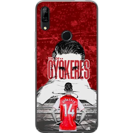 Yhteensopiva Puhelinkuori Huawei P Smart Z Punainen dramaattinen kollaasikuva, jossa esiintyy Viktor Gyökeresin muotokuva ja pelaajia takaapäin areena