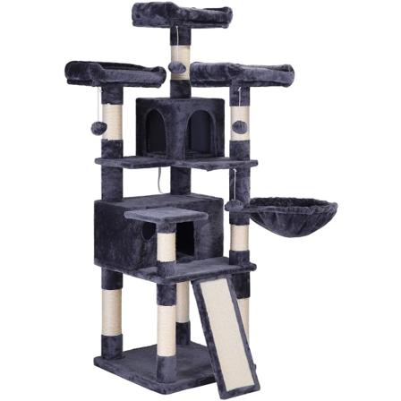 Rootz Cat Tree - Kradsestolpe - 6 niveauer - Hængekøje - Cave - Smoke Grey - 54 x 50 x 168 cm