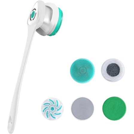 5-i-1 Elektrisk Kropsbørste, Genopladelig Brusebadsbørste Kropsrenseskrubber Vandtæt Langt Håndtag Rygbørste til Brusebad