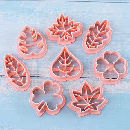 8 stk Mini Kakeutstikkere med Bladtema Lykkekløver Lønneblad Leire Fondant Bakeverktøy for Vår, Høst, Graduation, Halloween, Thanksgiving, Ch
