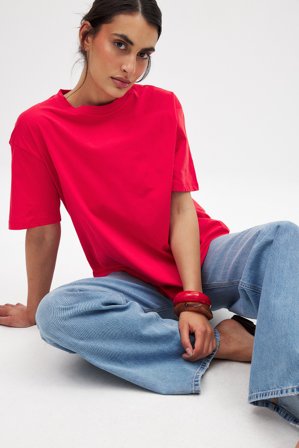 NA-KD - Oversized T-skjorte - T-Shirts - Rød - XS