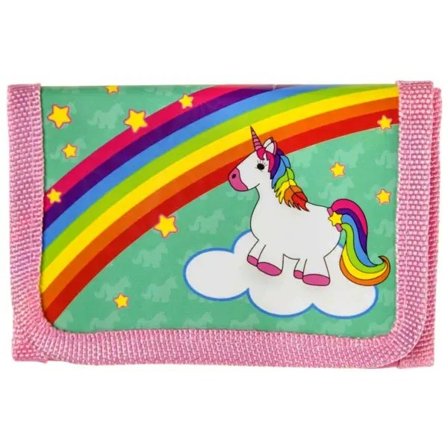 Ljus Rosa Plånbok till Barn / Barnplånbok med Unicorn & Regnbåge