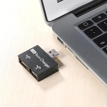 Mini USB Hub 2 Port USB Twin Oplader Splitter Adapter Konverter til PC USB Flash Drev