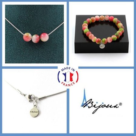 Kivet ja Mineraalit. Korusetti Rannekoru Kaulakoru 3 Vesimeloni Turmaliinihelmet 8 mm. Mukautettava koko.