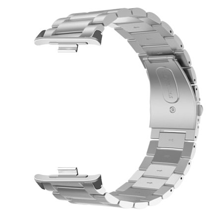Smartwatch-rem med dobbelt tryklås 3 perler i rustfrit stål, udskiftelig rem til Mi Band 8 Pro, sølv
