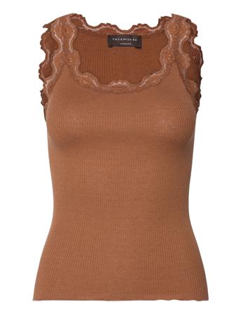 Silk Top W/ Lace T-shirts & Tops Sleeveless Brun Rosemunde*Betinget Tilbud