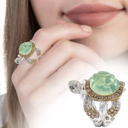 Söt liten sköldpadda innovativ design beach wave semester våg ring handslipad och graverad svart brun diamantring (S storlek)