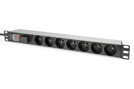 Digitus 1U Aluminum PDU rackmountable 7xCEE 7/5 16A Plug 250VAC 50/60Hz switch surge Protection NS
