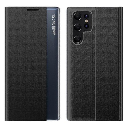 Til Samsung Galaxy S24 Ultra Case PC + PU Læder Display Vindue Flip Stand Telefon Beskyttelse Sort