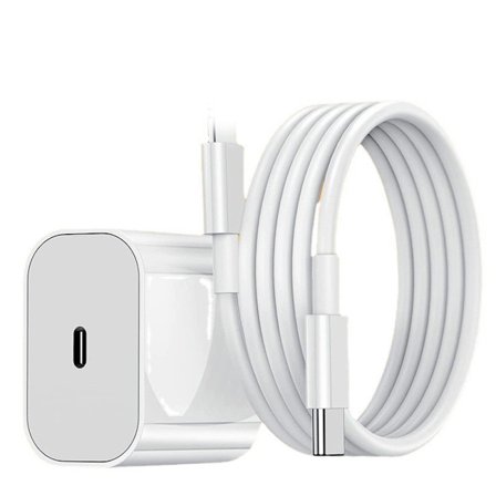 iPhone hurtigoplader USB-C strømadapter 20W + kabel hvid