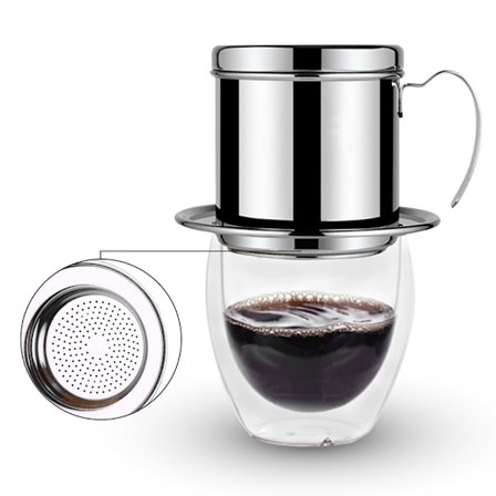 Kaffekopp i rostfritt stål Vietnamesisk kaffebryggare med droppfilter Phin Infuser Silver