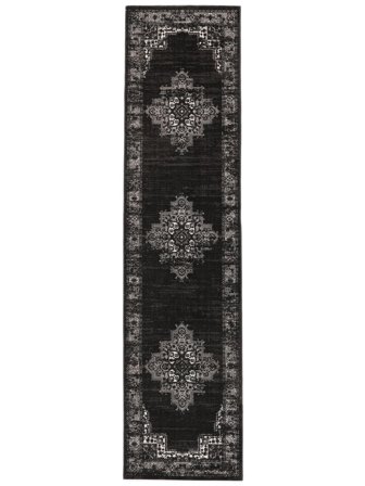 Vintage Vega 80X300 Klein Schwarz Medaillon Läufer Teppich