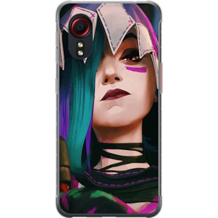 Kompatibelt Mobilskal till Samsung Galaxy Xcover 5 Stiliserad porträtt av en kvinnlig karaktär med färgat hår, neonmarkeringar och grafisk illustr