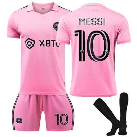Store Black Friday-tilbud! Inter Miami Lionel Messi #10 Fotballdraktpakke T-skjorte rosa