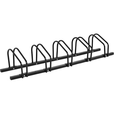 Porte 5 pyörälle Lattia- tai Seinäteline COSTWAY 150x32,5x26 cm Ruostumattomasta Teräksestä - Renkaan Leveys 55 mm - Vähän Tilaa Vievä - Musta