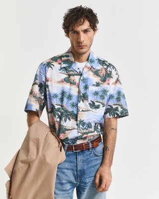 GANT - Relaxed fit kortermet hawaii skjorte til herre perfect blue