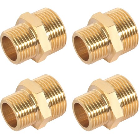 Messinki Pienennysliittimet, 4 kpl 3/4 - 1/2 Tupla Urosmessinki Nippel Pienennys, 1/2 Tuuman - 3/4 Tuuman Adapteri, Kestävä Sopii Vedenputken 