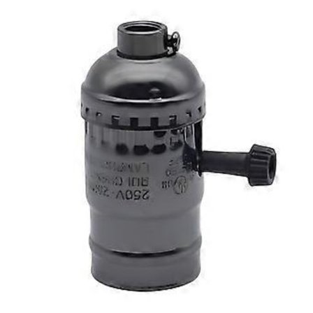 Retro E27 Pære Sokkel Lampeholder Perlesvart Med Bryter Uten Ledning