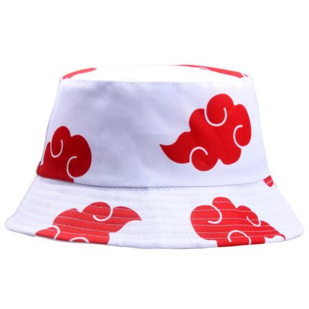 Anime Naruto Akatsuki Red Cloud Bucket Hat Unisex Män Kvinnor Fisk White