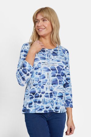 SIGNATURE - 3/4 Ærmet T-shirt - Blå Mix - Mønstret