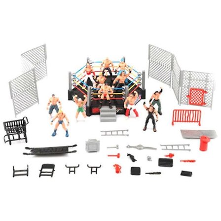32-Piece Mini Wrestling Set with Figures and Accessories, Toy for Kids with Realistic Wrestlers, Gift for Fans