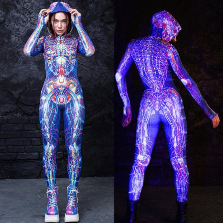 Kvinnors Halloween Kostym Skinny Cosplay Jumpsuit Blue L