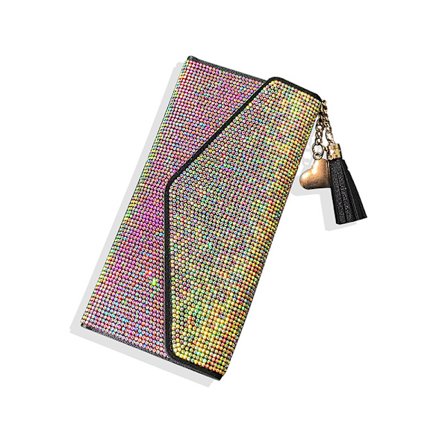 Microfiber læder kortholder pung, Bling Bling Rhinestone damepung