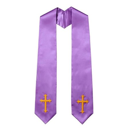 Elegant prestestola, pustende polyester, vendbar, brodert kors og dekorativt sjal for religiøse arrangementer, gul