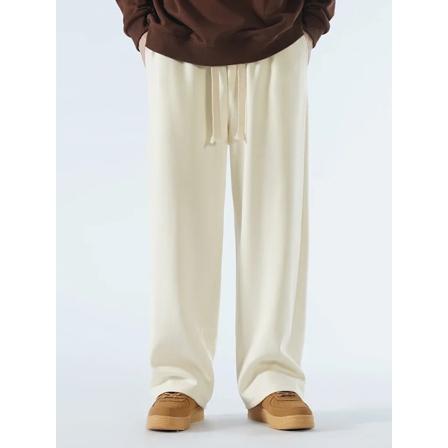 Ny Bomuldsstof Mænds Casual Bukser Bred Ben Lige Løs Friluftsbukser Neutral Høj Kvalitet Sækbukser Beige 4XL