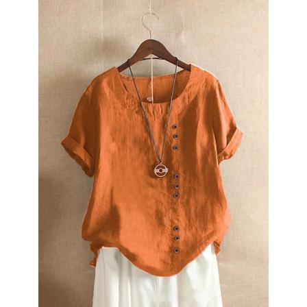 Damkläder Bomull Linne Streetwear Sommar Y2k Toppar Vintage Mode T-shirt Casual för kvinnor Kläder Eleganta T-shirts Orange S