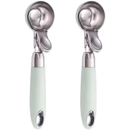 ING Sett med 2 kakedeigskjeer, 1/2 spiseskje, mintgrønt håndtak, egnet for kjeks, cupcakes, muffins, iskrem og sjokoladetrøfler