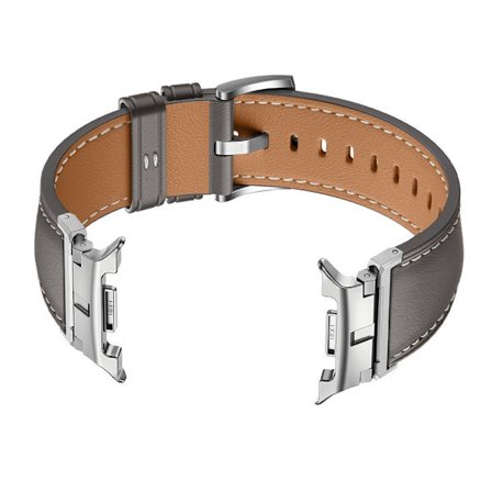 Ranneke Watch8/Classic yhteensopiva - Harmaa aitoa nahkaa hopealukolla, 22mm