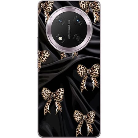 Kompatibelt Mobildeksel til Honor Magic7 Lite Leopardmønstrede sløyfer på svart silkebakgrunn, luksuriøst mønster med glamour, eksklusiv stil og trend