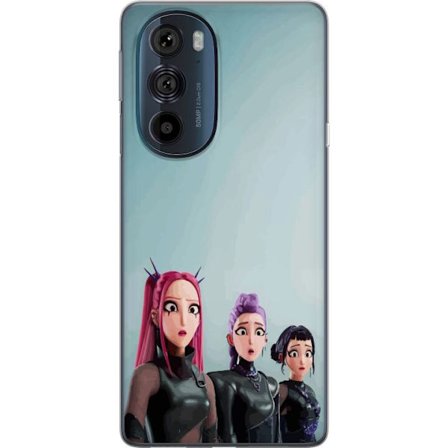 Kompatibel Mobilcover til Motorola Motorola Edge 30 Pro Tre animerede kvinder med farverigt hår i futuristisk stil og overraskede udtryk