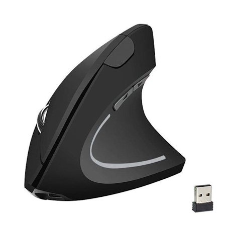 Wireless Vertical Mouse, Ergonomic, with USB Receiver, 6 Buttons, 800/1200/1600 Adjustable DPI, Right Handed, Black