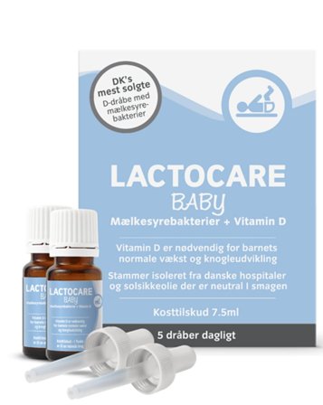 Lactocare Baby D-dråber med Mælkesyrebakterier 2 x 7,5 ml, Helse & Madvarer, Mælkesyrebakterier, Mælkesyrebakterier Til Børn