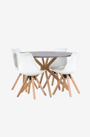 Venture Home - Spisegruppe Piazza med 4 stk stoler Zeno - Hvit - Spisegruppe 4 personer - Fra Homeroom