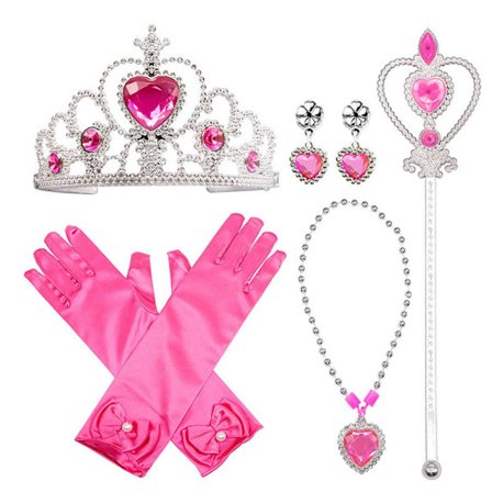 5 kpl Prinsessamekko Setti Tiara Sauva Kaulakoru Käsineet Korvakorut Kuningatar Halloween Cosplay Lelu