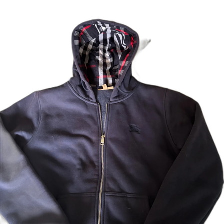 Svart Burberry hoodie med dragkedja