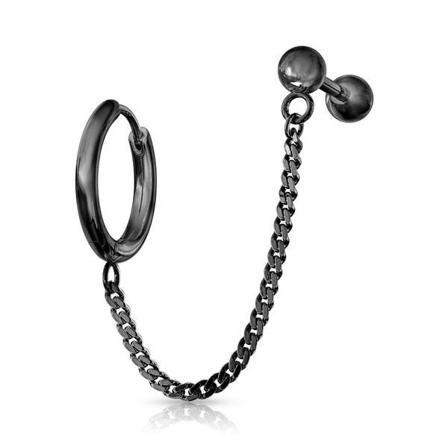 Tragus L nkad kedja med Hoop rh ngen i IP-316L kirurgiskt st l