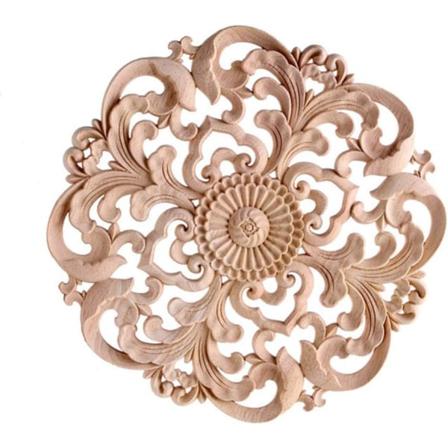 Dekorativ trälist Trä Snidad Onlay Woon Onlay Applique Rund F 15x15cm