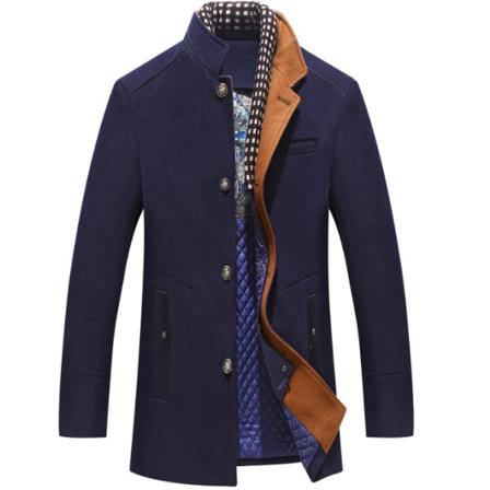 Slim Fit Vinter Varm Kort Yllerock För Män Blue S