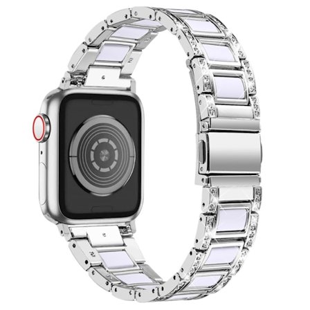 Apple Watch (41mm) klockarmband i rostfritt stål med strassdekor - Silver / Vit