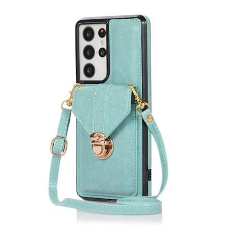 Etui til iPhone 14 Plus grøn multifunktionel moderigtig crossbody kortholder spænde pung anti fa