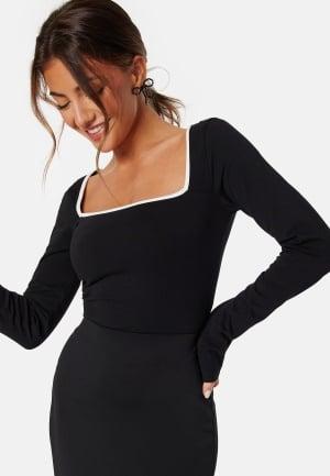 BUBBLEROOM Square Neck Contrast L/S Top XS Black Topit & T-paidat Dam